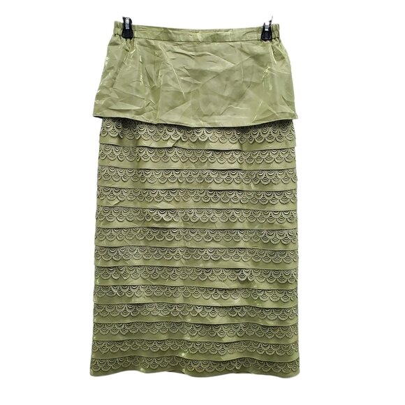 Nina Massini Vintage Avocado Green‎ Taffeta Layered Lace Formal Skirt Plus 14 - Picture 1 of 8